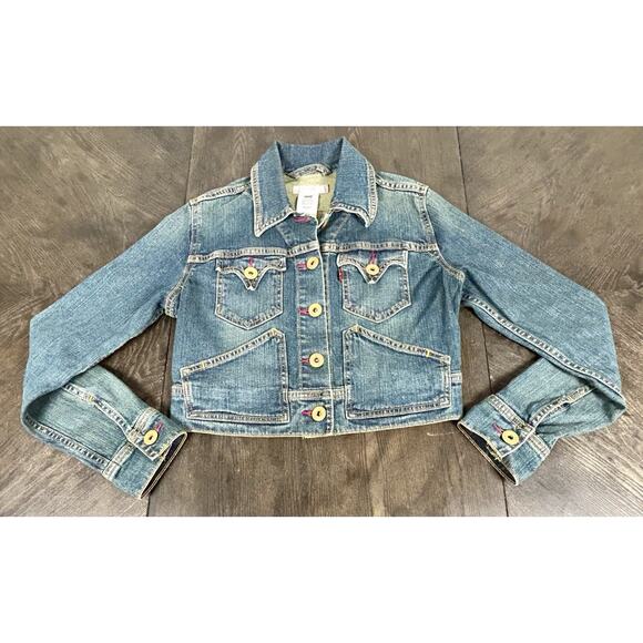 Levi Strauss Girls' Blue Jeans Jacket Cropped Size M 10-12YRS Big Kid EUC - Picture 7 of 12